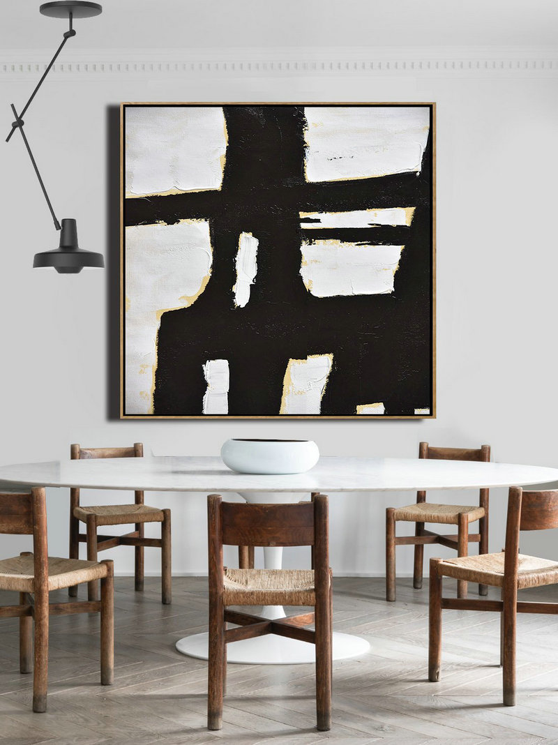 Handmade Large Contemporary Art,Handmade Minimal Art Palette Knife Canvas Painting, Black White Beige - Original Art Acrylic Painting